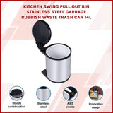 Kitchen Swing Pull Out Bin Stainless Steel Garbage Rubbish Waste Trash Can 14L V63-833611