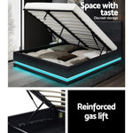 Artiss Bed Frame Double Size LED Gas Lift Black LUMI BFRAME-E-LUMI-D-BK-ABC