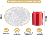 100 Pack Clear Gold Plastic Dessert Plates, 6Inch Clear Gold Small Appetizer Plates With Hammered, V1258-DP02-WO-486