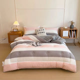 Soft Washed Microfiber Quilt, Warm Thickened Winter Comforter for Student Dorm Bedroom, Gray Pink V1369-AZ3-W-10256