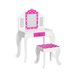 Keezi Kids Dressing Table Vanity Makeup Chair Set Wooden 3 Mirror Drawer Pink FURNI-C-3MIRROR-DOT-PK