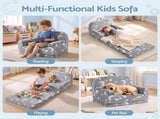 Keezi Kids 2-in-1 Fold Out Sofa Bed with Removable Washable Cover, Carry Handle, Storage Pocket, KID-SOFA-SGL-COMP-GY