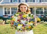 spring rainbow tulip wreath, hanging decor, home decoration, floral wreath, butterfly decor, V1102-112-83569-RBW-45CM