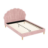 Artiss Bed Frame Double Size Scallop-Shape Bedhead Beds Base Pink Velvet Fabric BFRAME-G-ROSY-D-PK-ABC