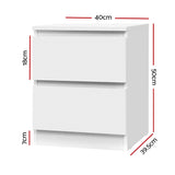 Artiss Bedside Table 2 Drawers - PEPE White FURNI-E-PURE-WH