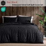 Ardor Rui Black Embossed Velvet Soft Quilt Cover Set King V442-INT-QUILTCS-RUIVELVET-BLACK-KI
