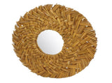 Straw Weaving Wall Mirror Retro Beautiful Woven Wall Hanging Mirror for Dorm Room Decoration Gold V1294-YM0703-3115230038511