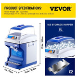 VEVOR Commercial Ice Shaver Ice Shaving Machine Crusher Snow Cone Maker 200KG/H V952-PBJBY-18800000001V3