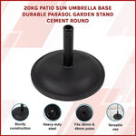 20kg Patio Sun Umbrella Base Durable Parasol Garden Stand Cement Round V63-836401