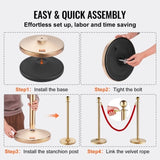 Stanchion Post with Velvet Rope, 4-Pack Crowd Control Stanchion with 3PCS 5FT Red Velvet Ropes, V952-QTGLZJSBXGKT8MRTBV0