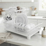CARLA HOME 2 tier Dish Drying Rack with Drainboard & Utensil Holder for Kitchen V178-36539