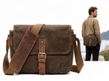 Waterproof Waxed Canvas Camera Bag, Retro Leather Crossbody Messenger Bag for DSLR Camera and V1237-ZY-924-274