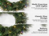 Christabelle 61cm Dorset Pine Christmas Wreath Pre Lit Multi Function LED Battery Operated Fron 112_WFLD61