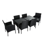 Outdoor Minimalist Black Wicker 6-Seater Dining Set V264-OTF-527S-BLK