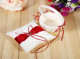 Flower Girls Basket and Ring Pillow Set Satin Bowknot for Wedding Party Decoration Red & Ivory V1294-YM0721-JYB00179-01