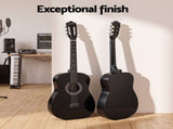Alpha 38 Inch Classical Acoustic Guitar with Folding Stand Capo and String Set Black GUITAR-D-38F-BK-CAPO