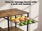 Artiss 4-Tier Kitchen Rack with Pull Out Basket 6 Hooks Microwave Storage Shelf KR-MEL-4S-90-BKBR