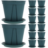 14-Piece Green Resin Planting Pots Set with Enhanced Air Permeability for Garden and Indoor Use V1192-AZ-W-21103