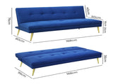Levede Sofa Bed Convertible Velvet 3 Seater SOFABED1006-BL