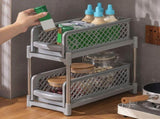 2 Tier Under Sink Organizer Pull Out Cabin Shelf Sliding Storage Bask for Bathroom Kitchen Pantry V1370-AZ4-09456