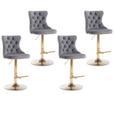 4x Height Adjustable Swivel Bar Stool Velvet Studs Barstool with Footrest and Golden Base- Grey V226-SW1912GY-2