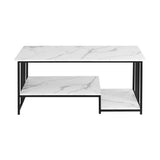 Artiss Coffee Table 100cm Faux Marble Finish Center Table 2-Tier Storage White&Black FUR-T-COF-02-WHGD