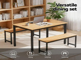 Artiss Dining Table and Chairs Set 3PCS Kitchen Metal Desk Bench Natural Oak MO-DIN-SET-01-BKWD-AB