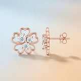 Elegant Rose Gold Plated Sterling Silver Heart-Shaped Moissanite Earrings with Clover Design, V1341-ZY-DWCWQ3SY-MOISSANITE-PREMIUMS925