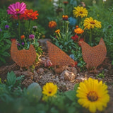 Set 3 Asst Rust Chook Family Garden Stakes 35cm V637-24832CHK