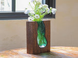 Vase with inlaid wood and glass - Rustic style wood and glass vase - Solid wood and glass vase V1259-DP01-BO-577