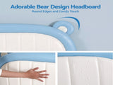 Artiss Kids King Single Bed Frame Upholstered Bear Headboard Waterproof Leather Boys Bed 180kg BFRAME-G-BEAR-KS-BU-AB