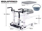 Equipmed Patient Lift Transfer Chair, Easy Hydraulic Height Adjustment, Shower Compatible, Over V219-HELTRNEQHT5A