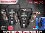 SEDY 24PCS Ratcheting Wrench Set Metric SAE CR-V Steel 72T With Magnetic Holder V465-81178