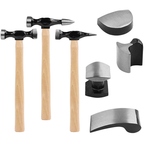 7 Piece Car Dent Auto Body Panel Repair Tool Kit Wooden Handles Beating Hammers V465-86083