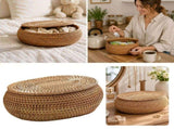 Handwoven Rattan Storage Basket with Matching Lid Round Tabletop Organizer Natural Wicker Decorative V1369-AZ3-W-14645