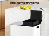 Cefito Pedal Bins Rubbish Bin Dual Compartment Waste Recycle Dustbins 40L White RB-40L-2P-WH