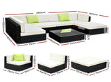 Gardeon 7-Piece Outdoor Sofa Set Wicker Couch Lounge Setting 6 Seater FF-SOFA-BK-7PC-ABC-N