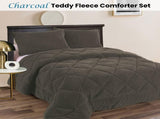 Ramesses Teddy Fleece 3 Pcs Comforter Set Charcoal Queen V442-KIT-COMFORTER-TEDDY-CHARCOAL-QS