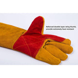 Long Sleeves Leather Welding Gloves Heat and Wear Hand Protectors Fire Boot Tools Gifts,Barbecue V1366-AZ2-W-24070