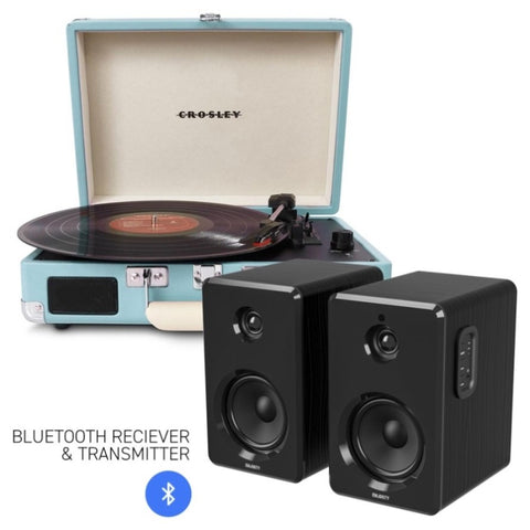 CROSLEY Crosley Cruiser Bluetooth Portable Turntable - Turquoise + Bundled Majority D40 Bluetooth V177-IW-CR8005FMY-TU4