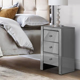 Artiss Bedside Table 3 Drawers Mirrored Glass - QUENN Grey MF-BT-6464-GY