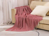 Red Elegant Herringbone Tassel Throw Blanket - Large Acrylic Faux Cashmere Soft Cozy Blanket for V888-ELOSUNG32127
