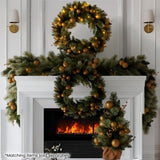 Christabelle 76cm Christmas Wreath Glittery with LED Lights Golden Baubles Front Door Decoratio 112_SENG76