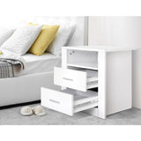 Artiss 2 X Bedside Table 2 Drawers with Shelf - TARA White FURNI-SIDE-SHELF-WHX2