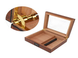 Cigar Humidor Box Portable Cedar Wood Glass Top Cigar Storage Case with Digital Hygrometer Brown V1294-YM0626-3117230001411