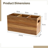 Large Wooden Utensil Holder, 3-Compartment Utensil Organizer for Kitchen, Farmhouse Natural Wood V1369-AZ3-W-08586