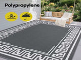 Gardeon Outdoor Rugs 274x366cm Large Carpet Reversible Area Mat PP Dual-Sided Patio Rug Greek Key OR-9X12FT-FRAME-GY