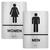 2-Pack Aluminum Restroom Sign Tool-Free, Damage-Free Installation, Accessible Design, Silver, 9" x V1366-AZ2-W-15096