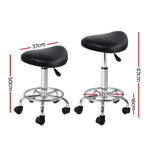 Artiss Salon Stool Saddle Swivel Chair Black SALON-B-ERG-BK