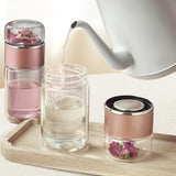 Double Wall Glass Tea Infuser Bottle Tumbler - 12oz/350ml Leakproof Travel Mug with Stainless Steel V1258-DP02-F-869